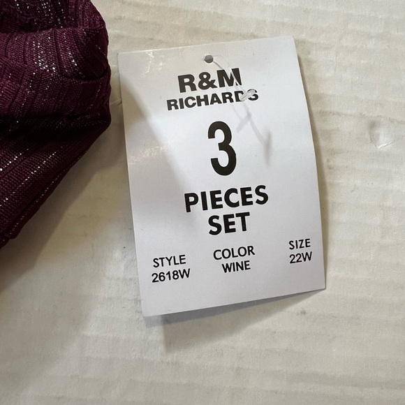 NWT R&M RICHARDS Plus Size 22W Wine Metallic 3pc Fly Away Jacket Pant Suit - Picture 5 of 11